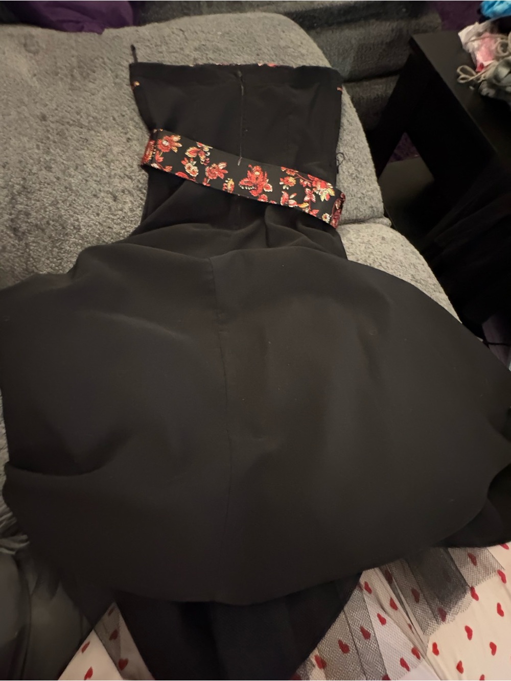Windsor Black Strapless Dress with Red Floral Belt - Picture 3 of 5